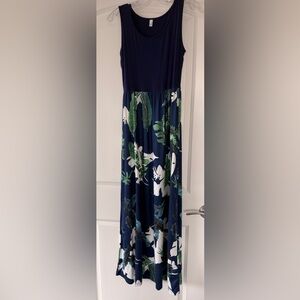 Tropical Pattern Navy Maxi Dress